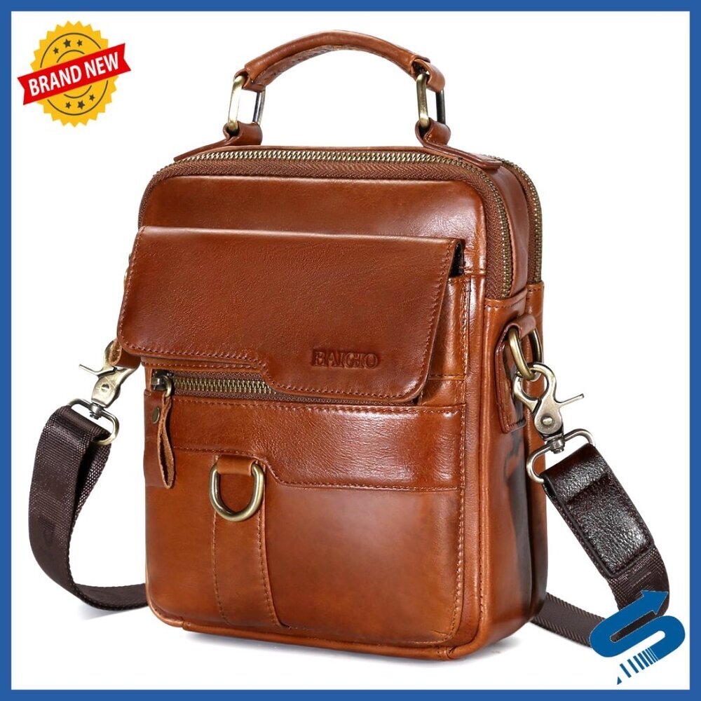 Genuine Leather Messenger Bag for Men, Crossbody Shoulder Bag with Multiple